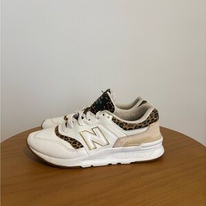 New Balance Cream and Tan Sneakers with Leopard Accents